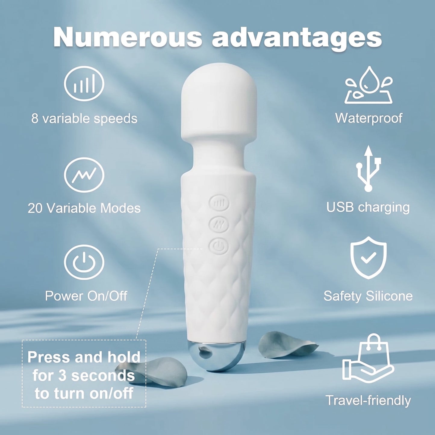 Mini Portable Handheld Massager - 8 Speeds & 20 Modes | White
